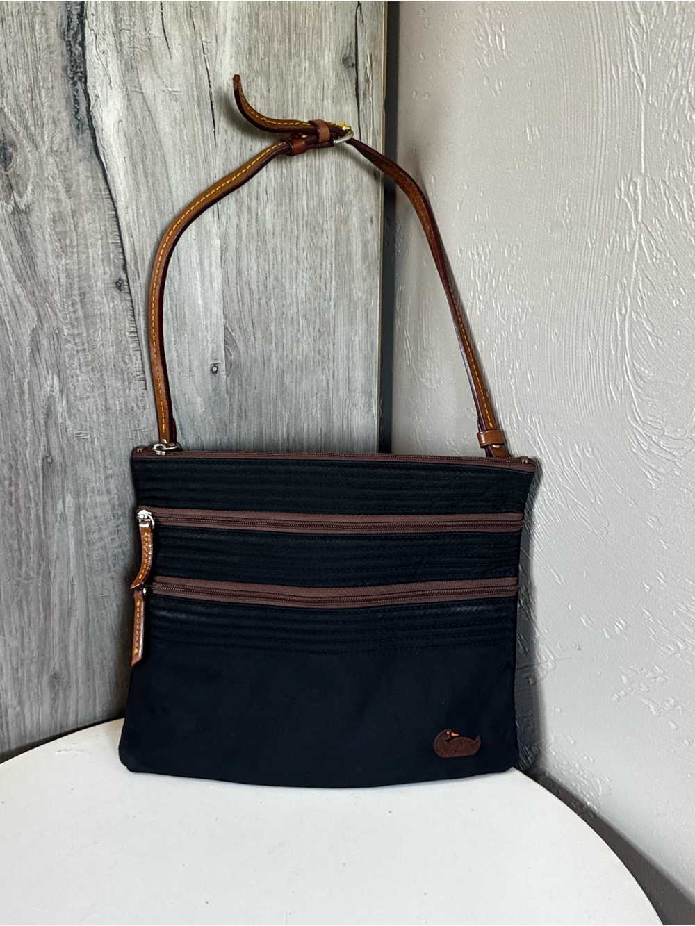 Dooney & Bourke Black and Brown Shoulder Bag